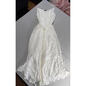 Sugar Lips White Maxi Dress with Spaghetti Straps and Waist Tie